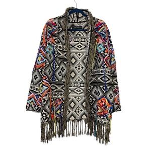 Zara Multicolor Patterned Fringe Jacket